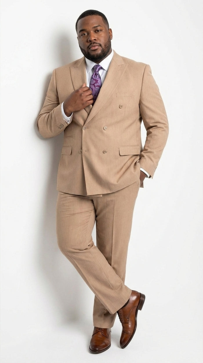 Vitali Tan Double Breasted Suit – Men’s 2 Piece Formal Suit for Wedding, Business and Special Events khaki beige color Modern Fit