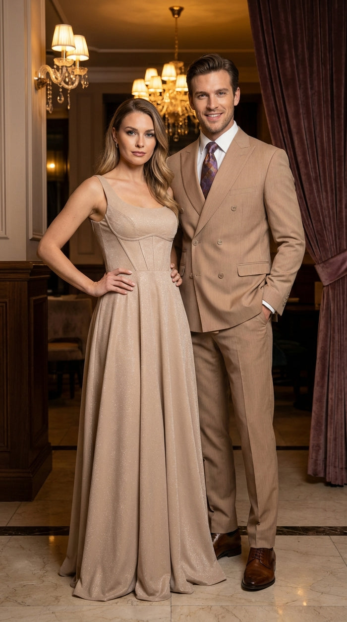 Vitali Tan Double Breasted Suit – Men’s 2 Piece Formal Suit for Wedding, Business and Special Events khaki beige color Modern Fit