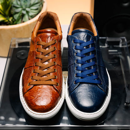 Zelli Vivo Tumbled Calfskin Sneakers in Cognac with White Rubber Sole