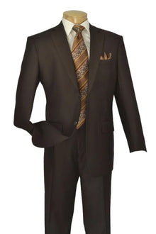 Apollo King Designer Brand Mens Modern Fit Two Button Poplin Suit in Brown