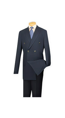 Men's Dark Navy 6 Button Men's Double Breasted Suits Jacket Blazer - Dark Blue Suit Color - Dark Blue Suit Color
