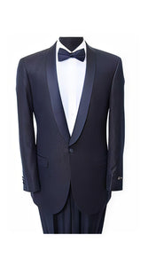 Men's Navy Slim Fit Sport Coat Satin Trim Suit