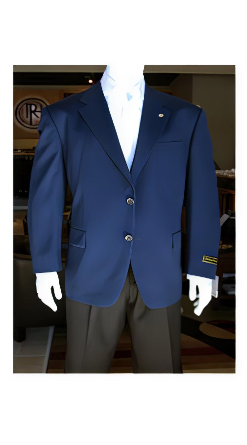 Men's Sport Coat Jacket Blazer 100% Wool Patterned Fabric Two Button  Navy - Image 9