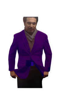Single-Breasted Fully Lined Men's 2 Btn Notch Collar Velvet Purple
