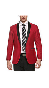 Men's Red One Button Closure Long Sleeve Blazer