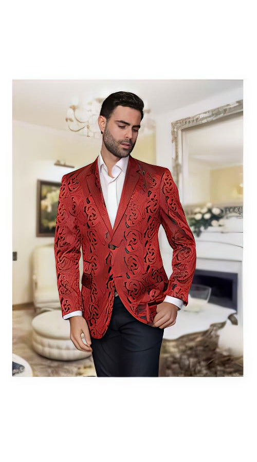 Paisley Fashion Fancy Floral Fashion Men's Blazer / Sport coat Slim Fit Tuxedo Looking Maroon main image 1
