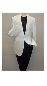 Alberto Nardoni Brand Men'S Two Button Shiny Floral Paisley Pattern One Ticket Pocket White Blazer