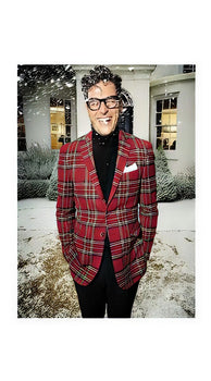 Men's Red Plaid  Two Button Blazer For Sale