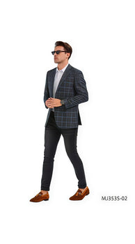 Charcoal Grey With Blue Windowpane Sport Coat - Gray Plaid Blazer