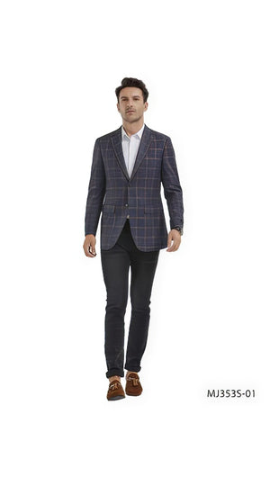 Indigo Windowpane Sport Coat - Gray Plaid Blazer