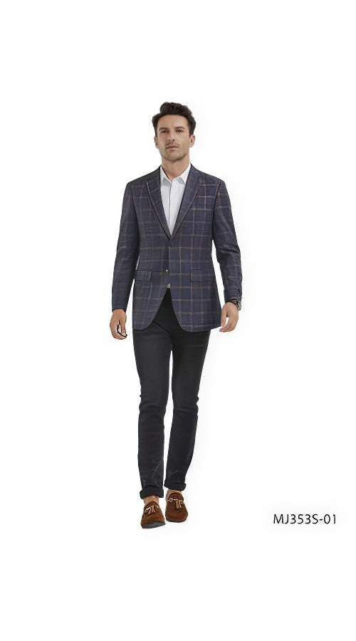 Indigo Windowpane Sport Coat - Gray Plaid Blazer