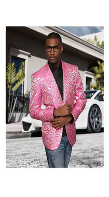 Men'S Fuschia Paisley Colorful Stage Entertainer Blazer
