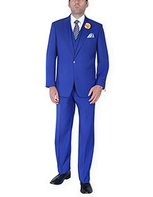 Men's Royal Blue 1 button Dress Suits for Men vest peak lapel suits pleated pants