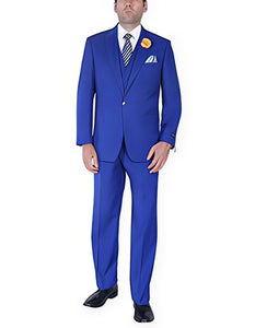 Men's Royal Blue 1 button Dress Suits for Men vest peak lapel suits pleated pants