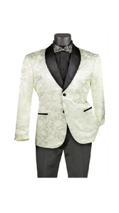 Mens Blazer - Paisley Sport Coat - Ivory Prom Tuxedo Dinner Jacket Blazer