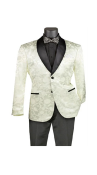 Mens Blazer - Paisley Sport Coat - Ivory Prom Tuxedo Dinner Jacket Blazer