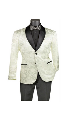 Mens Blazer - Paisley Sport Coat - Ivory Prom Tuxedo Dinner Jacket Blazer