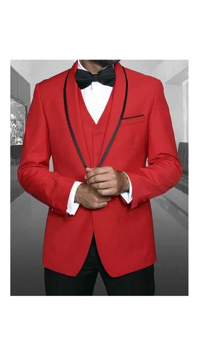 Men'S Shawl Lapel With Trim Red Sport Coat Dinner Jacket With Trim 1 Button Cheap Priced Blazer Jacket For Men