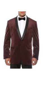 Men's 1 Button Burgundy ~ Wine ~ Maroon Blazer - Sport Coat Shawl Lapel Black Velvet  Sheen Two Toned With Black Lapel Side Vented Men's blazer Burgundy Blazer - Sport Coat