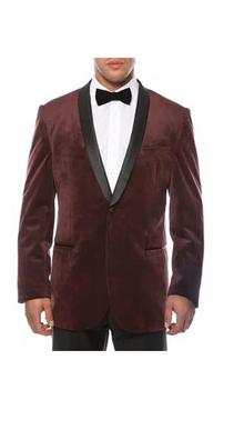 Men's 1 Button Burgundy ~ Wine ~ Maroon Blazer - Sport Coat Shawl Lapel Black Velvet  Sheen Two Toned With Black Lapel Side Vented Men's blazer Burgundy Blazer - Sport Coat