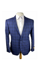 Men's Slim Fit Blazer - Plaid Sport Coat - Blue Blazer - Windowpane Navy Blazer