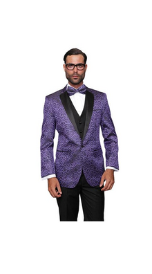 Men'S Floral Sateen Unique Paisley Sport Coat Shiny Flashy Silky Satin Stage Fancy Stage Party Two Toned Blazer / Sport Coat / Men'S Jacket / Dinner Jacket Purple Sport Coat Two Toned Black Lapel