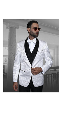 Alberto Nardoni Brand Men'S Blazer Shawl Lapel White Shadow Floral Dinner Jacket Sport Coat