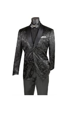 Mens Blazer - Paisley Sport Coat - Black Prom Tuxedo Dinner Jacket Blazer