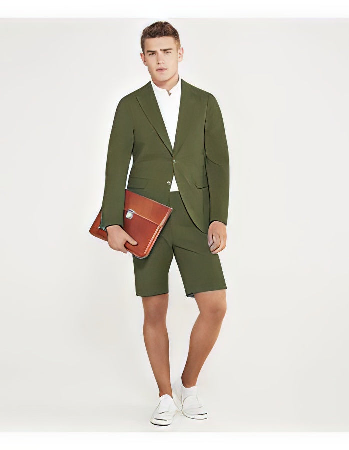 Men's summer business suits with shorts pants set (sport coat Looking) Olive - Image 8