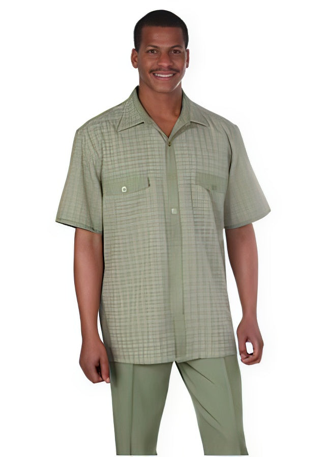 New Men's 2 Piece Olive Vacation Summer/Spring Wear Casual Two Piece Walking Outfit For Sale Pant Sets Suit Set