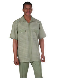 New Men's 2 Piece Olive Vacation Summer/Spring Wear Casual Two Piece Walking Outfit For Sale Pant Sets Suit Set