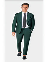 Mens One Button Single Breasted Notch Lapel Suit Olive Green