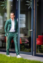 Mens One Button Peak Label Olive Green Suit