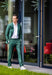 Mens One Button Peak Label Olive Green Suit
