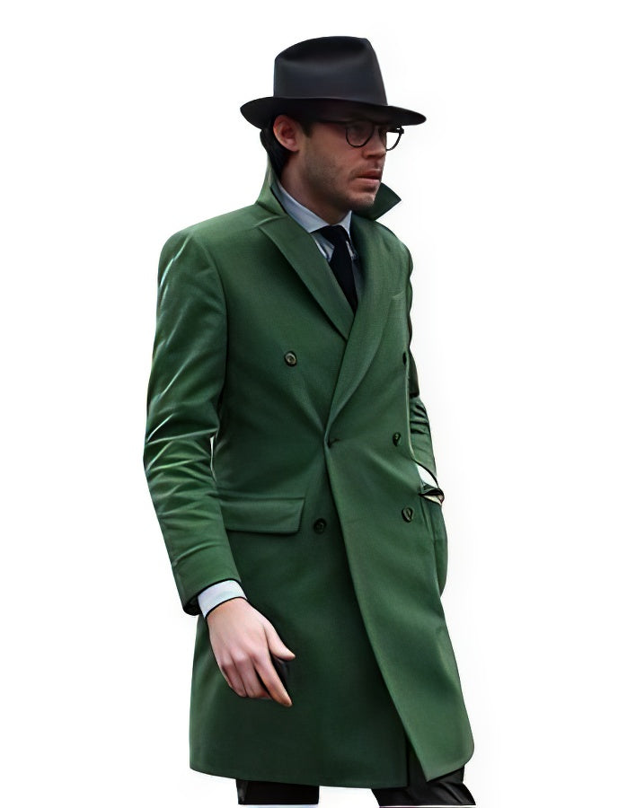 Men's Dress Coat Double Breasted Long Overcoat Olive Green - Image 9