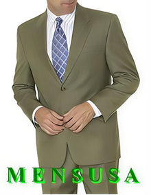 Olive Green ~ Forest ~ Hunter Green 2 Button Men'S Dress Business 2 Piece Suits For Men Poly~rayon