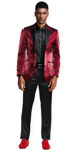 Shiny Tuxedo - Shiny Suit With Black Pants And Matching Bowtie Burgundy