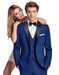 Men's Indigo Blue - Saphire - Cobalt Blue Suit Black Satin Peak Lapel 1 Button Vested Tuxedo