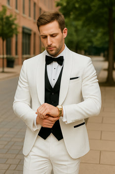 Wedding Tuxedo - Groom Suit - White and Black Prom Suit