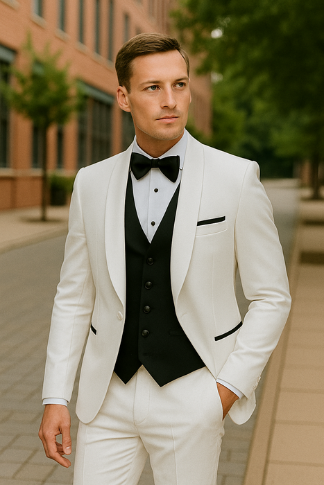Wedding Tuxedo - Groom Suit - White and Black Prom Suit