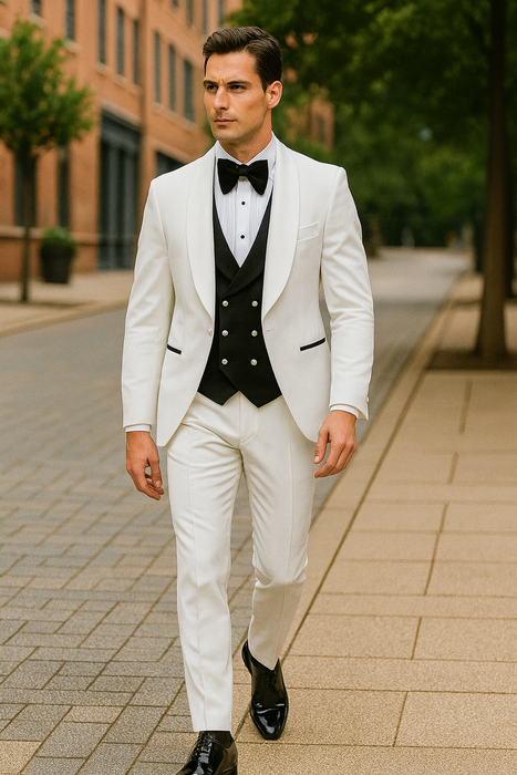 Wedding Tuxedo - Groom Suit - White and Black Prom Suit