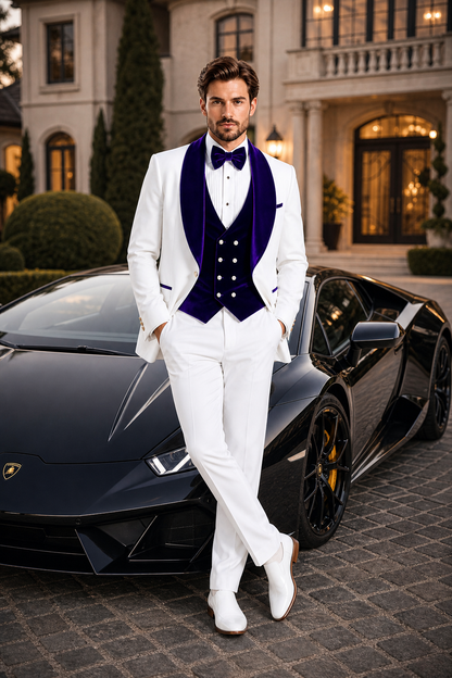 Wedding Tuxedo - Groom Suit - White and Royal Blue Prom Suit