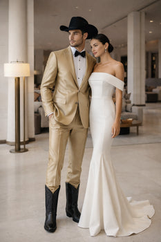 Western Shiny Suits For Wedding - Two Button Tuxedo - Traje Para Hombre