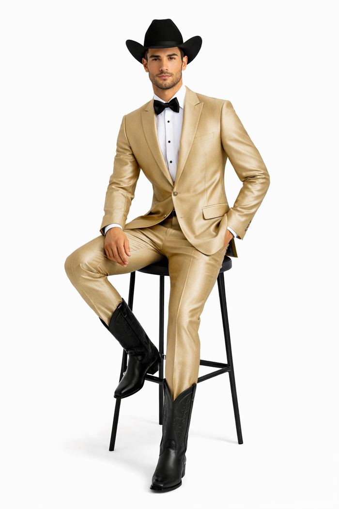 Western Shiny Suits For Wedding - Two Button Tuxedo - Traje Para Hombre