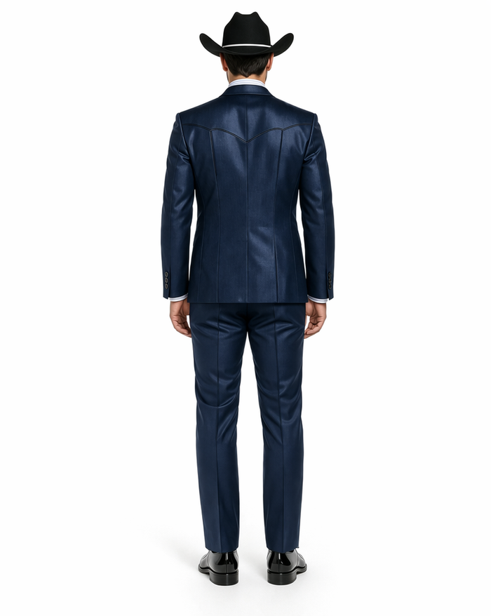 Men’s Navy Western Wedding Suit, Cowboy Tuxedo Formal Suit for Groom, Prom and Special Events