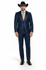 Men’s Navy Western Wedding Suit, Cowboy Tuxedo Formal Suit for Groom, Prom and Special Events