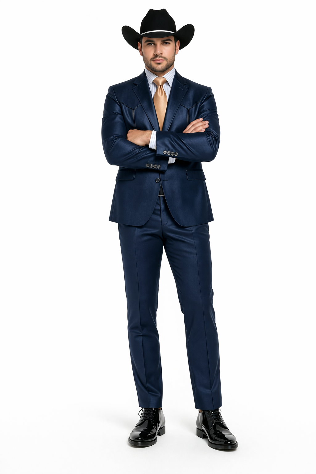 Men’s Navy Western Wedding Suit, Cowboy Tuxedo Formal Suit for Groom, Prom and Special Events