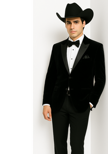 Western Suit - Trajes Para Hombres - Cowboy Formal Attire - Trajes De Novio - Black Matte Shawl Lapel