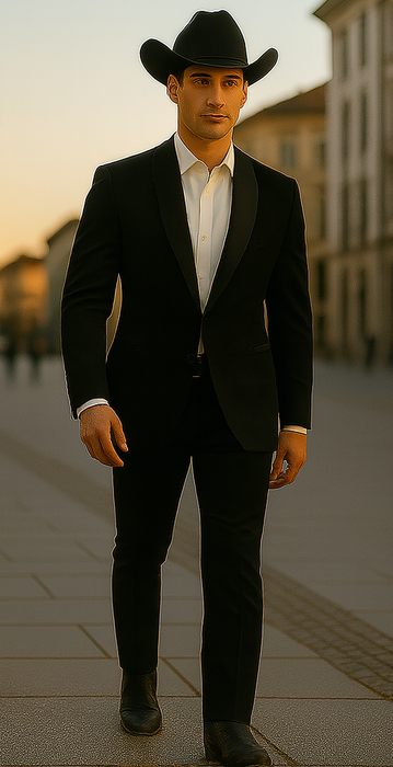 Western Suit - Trajes Para Hombres - Cowboy Formal Attire - Trajes De Novio - Black Matte Shawl Lapel