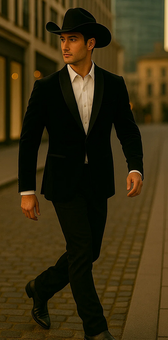 Western Suit - Trajes Para Hombres - Cowboy Formal Attire - Trajes De Novio - Black Matte Shawl Lapel